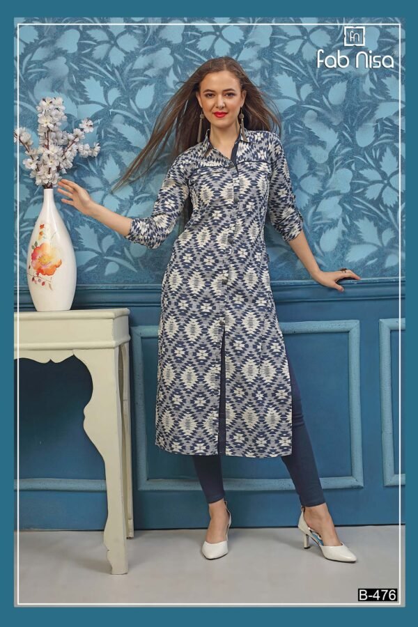 Blue Floral Printed Kurti