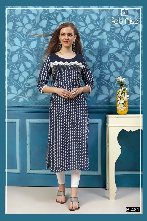 Navy Straight Stripped Kurti
