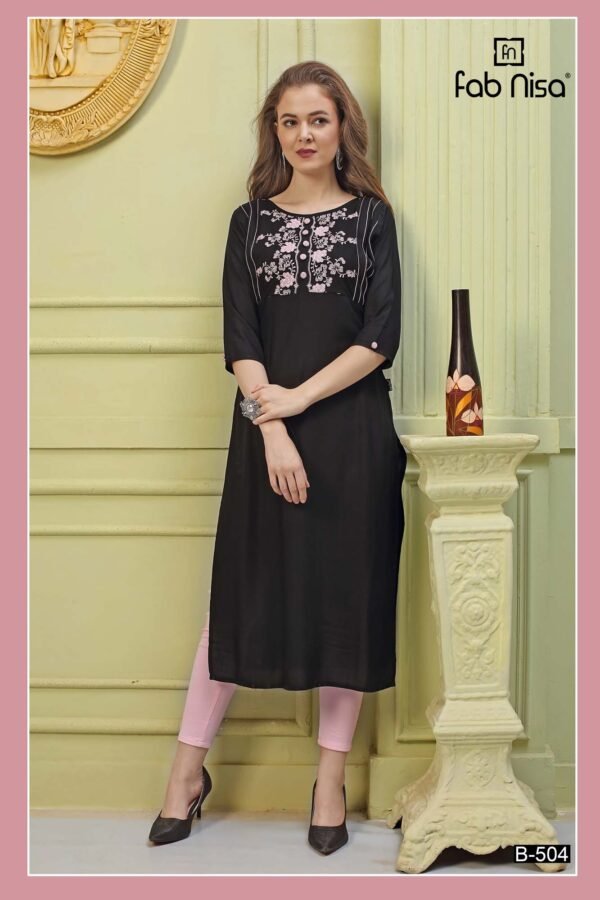 Black Floral Solid Kurti