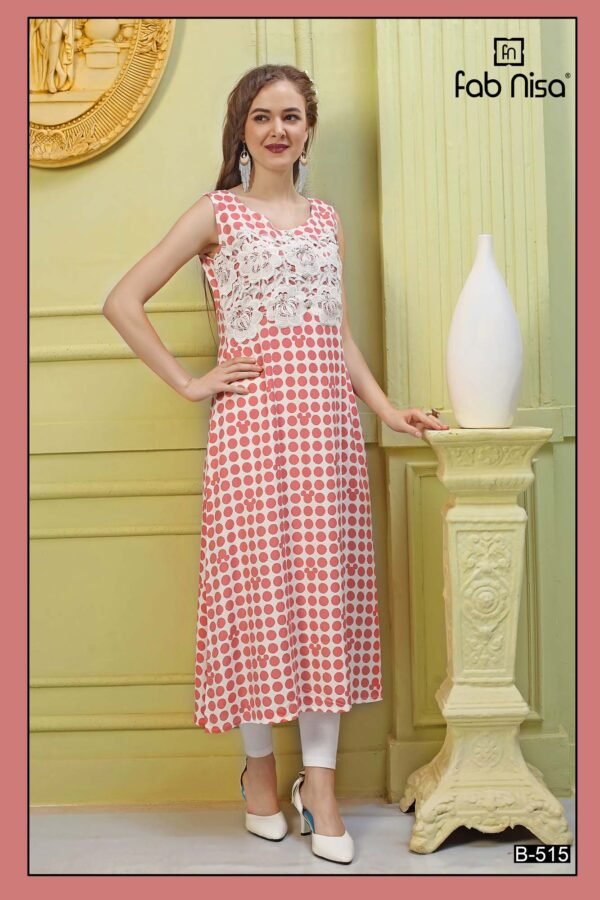Off White/Pink Dotted Kurti