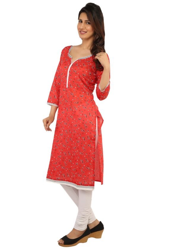 Solid Red Printed Kurti