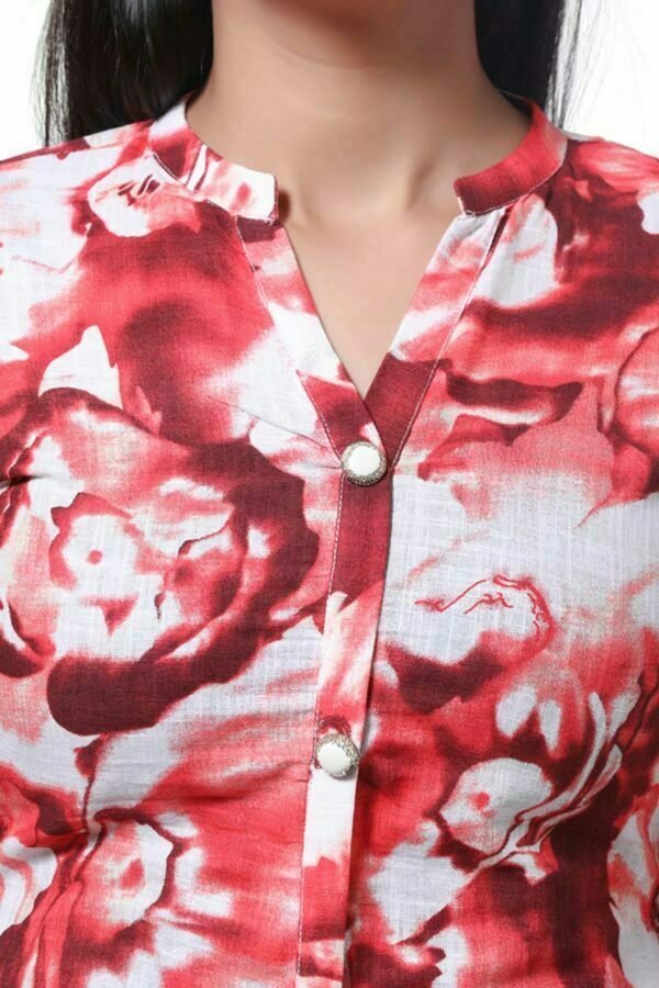 Red/White Floral Printed Kurti - Image 4