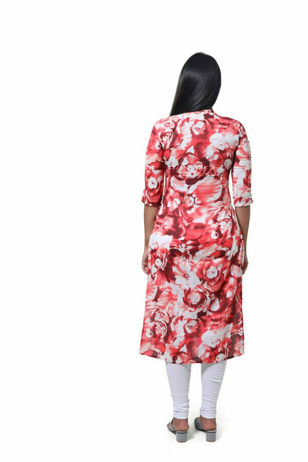 Red/White Floral Printed Kurti - Image 5