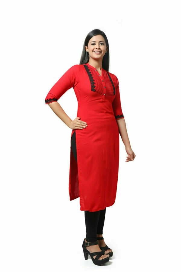 Red Solid Kurti - Image 3