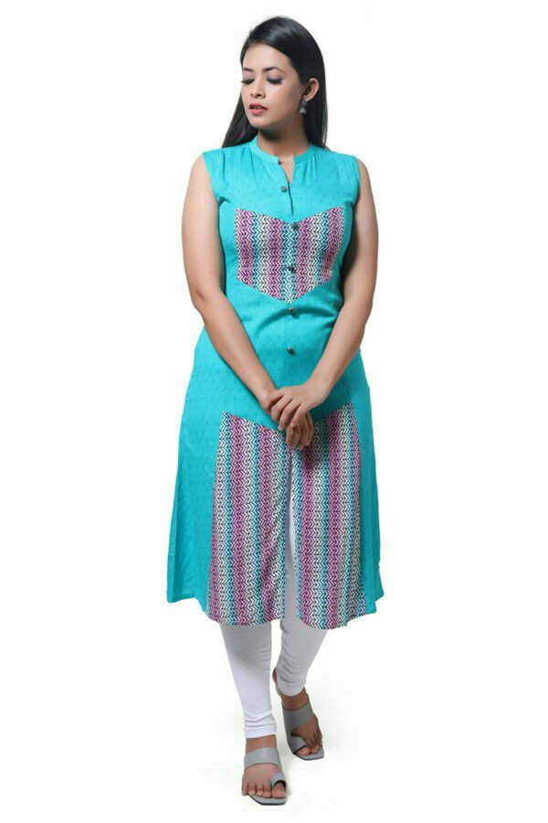 Sea Green Printed Kurti - Image 2