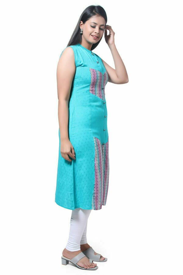 Sea Green Printed Kurti - Image 3