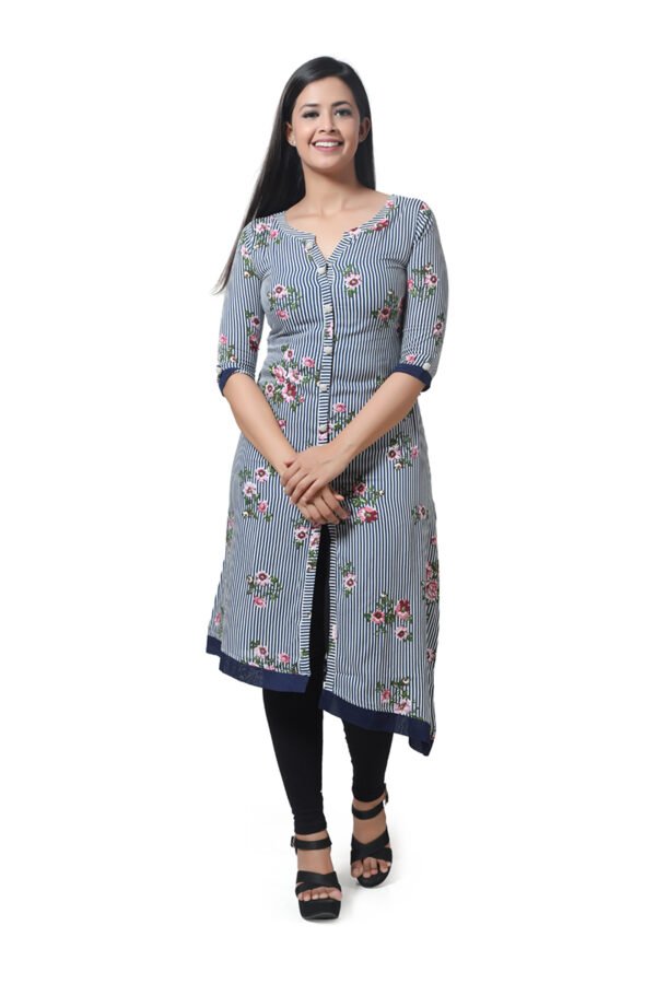 Navy Asymmetric Cut Kurti - Image 3