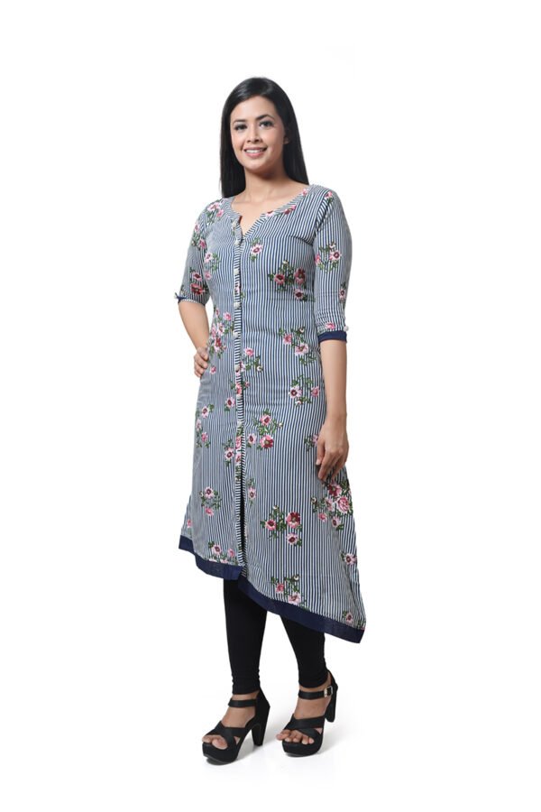 Navy Asymmetric Cut Kurti - Image 2