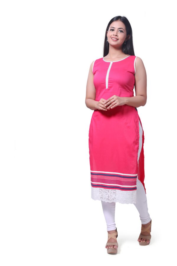 Pink Solid Short Kurti - Image 2