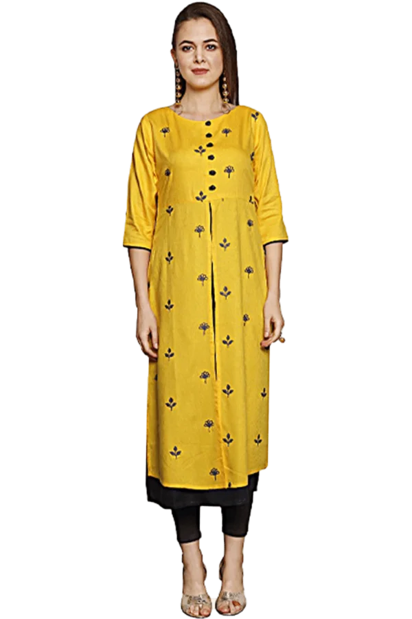 Yellow Solid Front Slit Formal Kurti