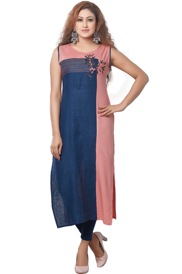 Navy & Peach Straight Formal Ethnic Kurti