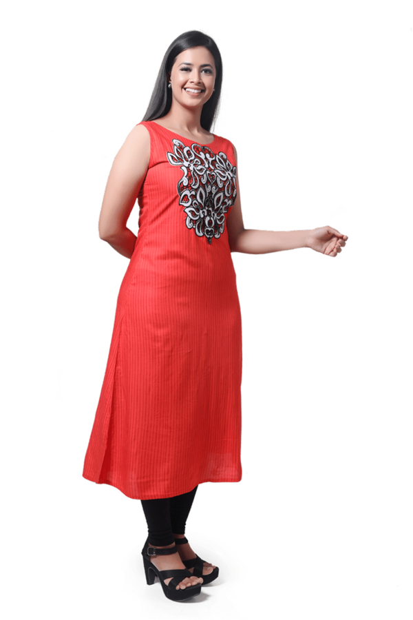 Red Floral Printed Solid Kurti