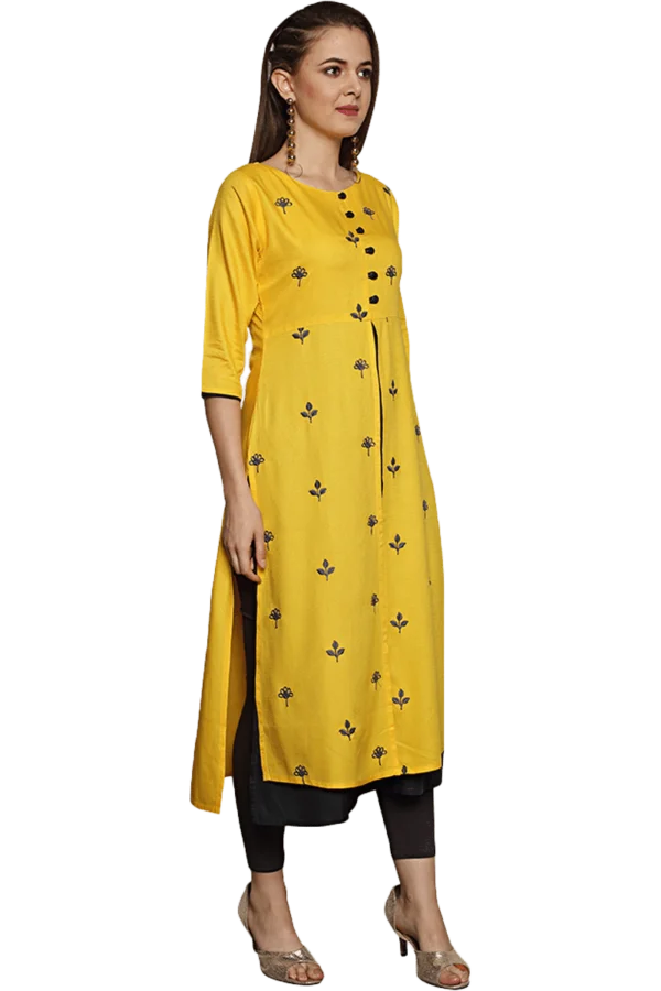 Yellow Solid Front Slit Formal Kurti