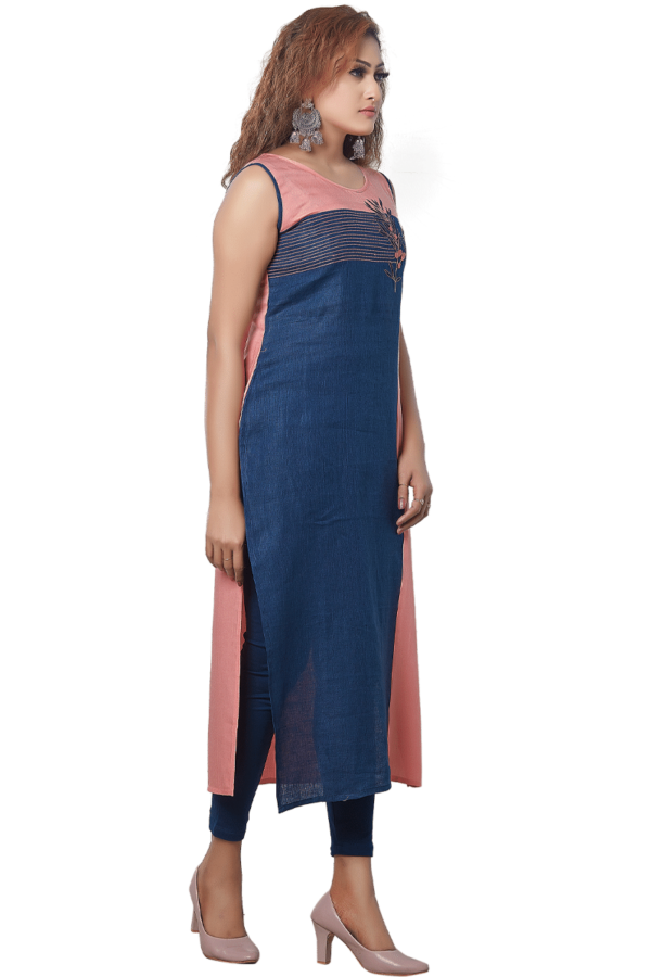 Navy & Peach Straight Formal Ethnic Kurti