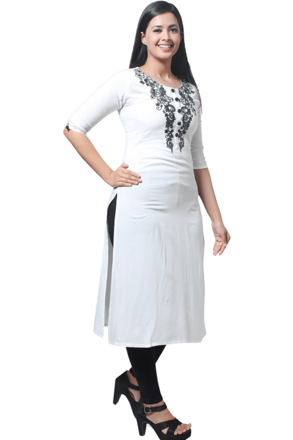 White Neck Embroidered Ethnic Kurti