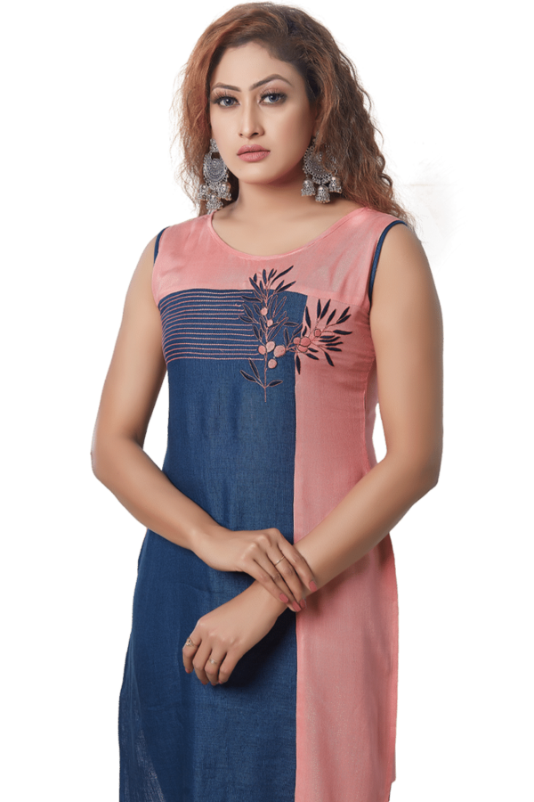 Navy & Peach Straight Formal Ethnic Kurti