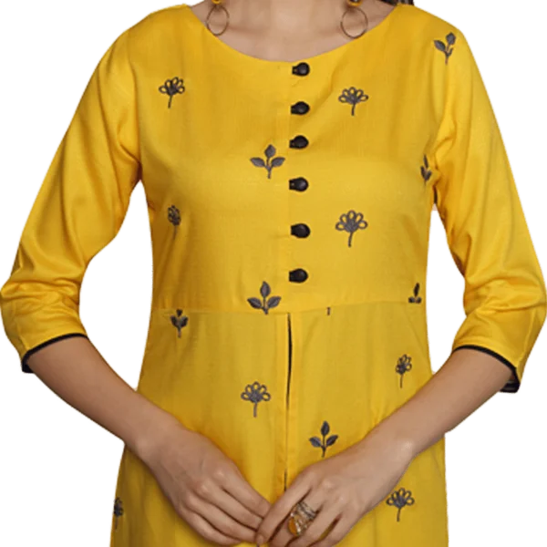 Yellow Solid Front Slit Formal Kurti